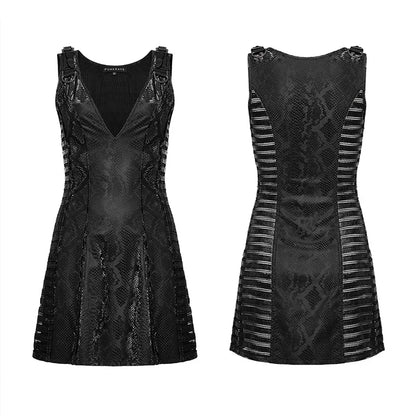 Punk Sexy Deep V-neck See-through Splicing Horizontal Mesh Daily Party Club Small Short Summer Gothic Dress