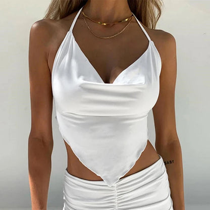 Sexy Sleeveless Backless Lacing Spaghetti Strap Halter Crop Top