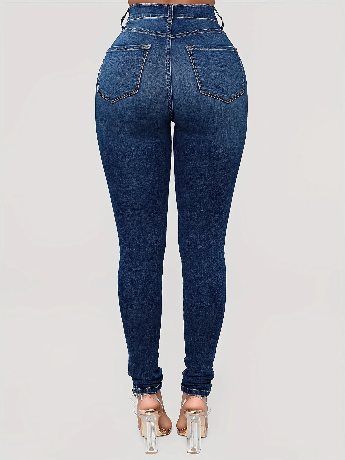 Amy Fashion - Plain High Waist Skinny High Rise Slim Fit Slash Pockets Casual Denim Jean