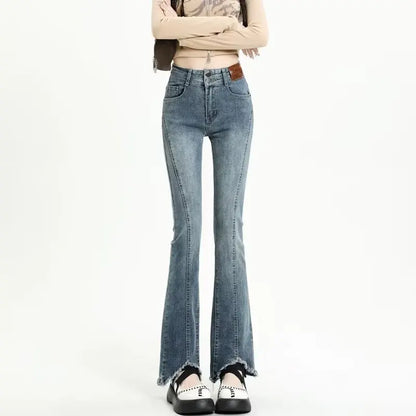 Amy Fashion - Popular High Waist Simple Fashion Lazy Trend Micro Raglan Japanese Genjuku Jean