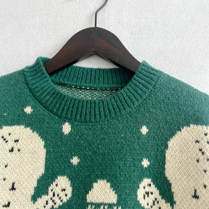 Elk Snowflake Pattern Christmas Sweater - Long Sleeve Loose Knit