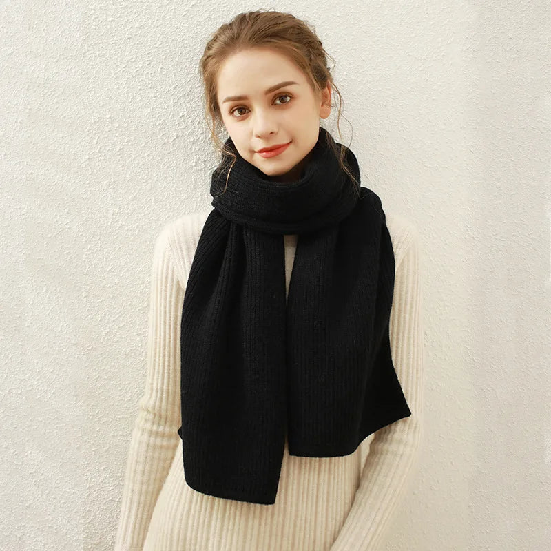 Cashmere Rib Knit Winter Scarf - Long Muffler For Women Black / L170Cm W30Cm Scarfs-L