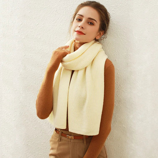 Cashmere Rib Knit Winter Scarf - Long Muffler for Women