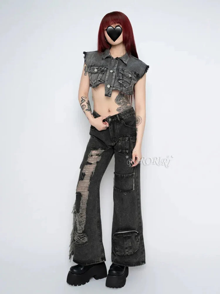 Patchwork Flare Tassel Halloween Pants