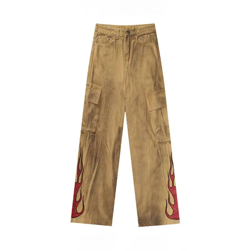 Pants High Halloween Waist Flame Y2K