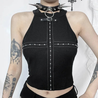 Punk Crop Shoulder Streetwear Off Top Backless