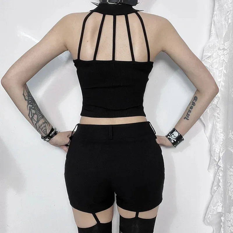 Punk Crop Shoulder Streetwear Off Top Backless