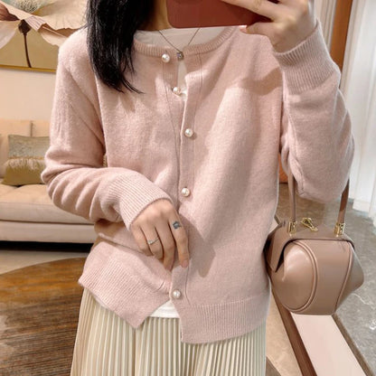 Sweet Pink Knitted O-Neck Long Sleeve Button Up Solid Color Cozy Chic Stylish Cardigan