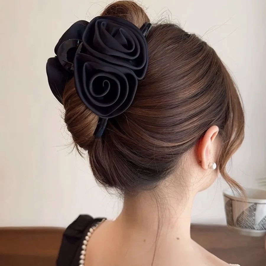 Satin Rose Large Christmas Hair Accessory Black Accessories-L