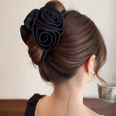Satin Rose Large Christmas Hair Accessory Black Accessories-L