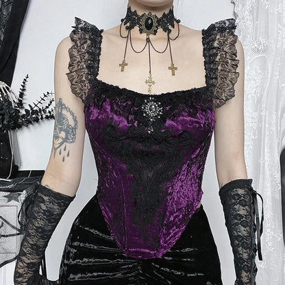 Bustier Lace Crop Gothic Tube Ruched Punk Patchwork Victorian Top