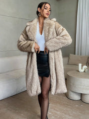 Covered Button Fluffy Faux Fur Coat