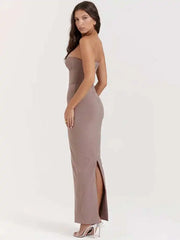 Strapless Slim Backless Midi Dress