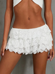 White Lace Low Waist Mini Skirt