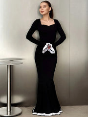 Flare Sleeve Square Long Bodycon Dress