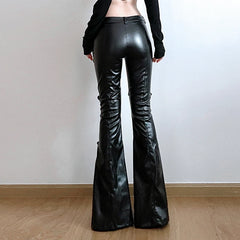 PU Lace Patchwork Flared Pant