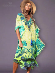 Printed Loose Moroccan Tassel Plus Size Boho Dress