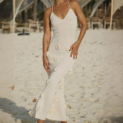 Knitted Lace Up Long Floral Dress