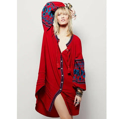 Cotton Floral Embroidery O-neck Tassel Lantern Boho Dress
