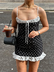 Polka Dot Lace Bow Straps Party Dress