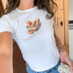 Cherry Fruit Print Crop Fit T-shirt