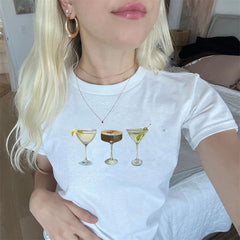 Fruit Print Round Neck Crop T-shirt