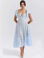 Waist Wrap Strapless A-Line Midi Dress