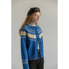 Patchwork Cropped Vintage Knit Cardigan