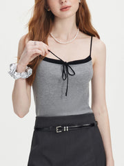 Bow Camisole Two-piece Knit Cardigan