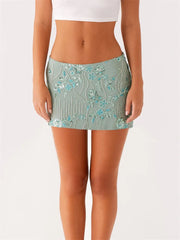 Sequined Floral Low Waist Mini Skirt