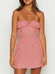 Plaid Hollow Tie-up Retro Bodycon Dress