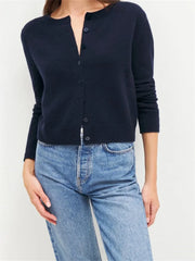 Solid Button Long Sleeve Knit Cardigan