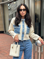 Patchwork Denim Casual Lapel Coat