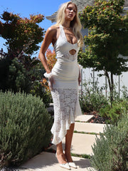 Lace Patchwork Ruffled Halter Bodycon Dress