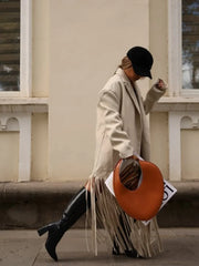 Tassel Hem Turndown Collar Coat