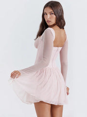 Lace Mesh Square Neck Club Bodycon Dress