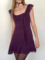 Ruffles Sleeveless Square Collar Mini Dress