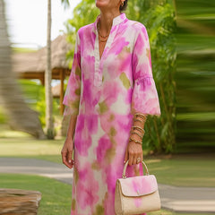 Elegant Floral V-Neck Half Sleeve Boho Dress