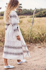 Lantern Sleeve Lace Embroidery Cotton Boho Dress