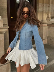 Bow Tie Denim Slim Fit Blouse