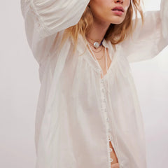 Floral Lace Lantern Sleeve Blouse