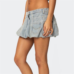 Denim Bubble Button Mini Skirt