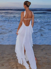 Tassel Ruffle Mesh Off Shoulder Midi Dress
