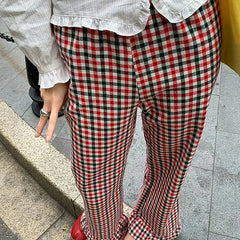 Ruffled Plaid Flared Casual Pant