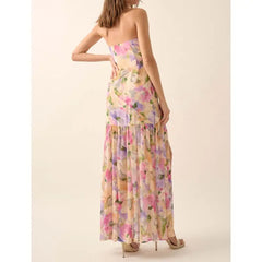 Ruffled Split Floral Bandeau Vacation Dress
