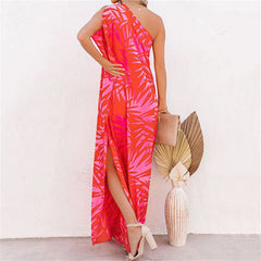 One Shoulder Sleeveless Slit Boho Sundress