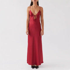 Tie Up Spaghetti Strap Solid Midi Dress