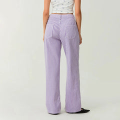 Striped High Rise Wide Denim Pant
