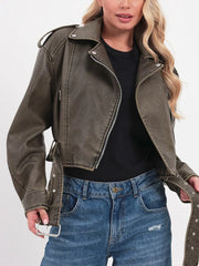 Belted Vintage Faux Leather Coat