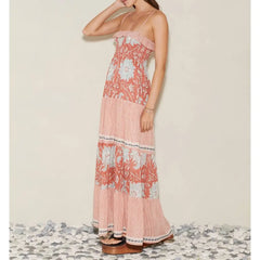 Smocked Floral Spaghetti Slip Vacation Dress